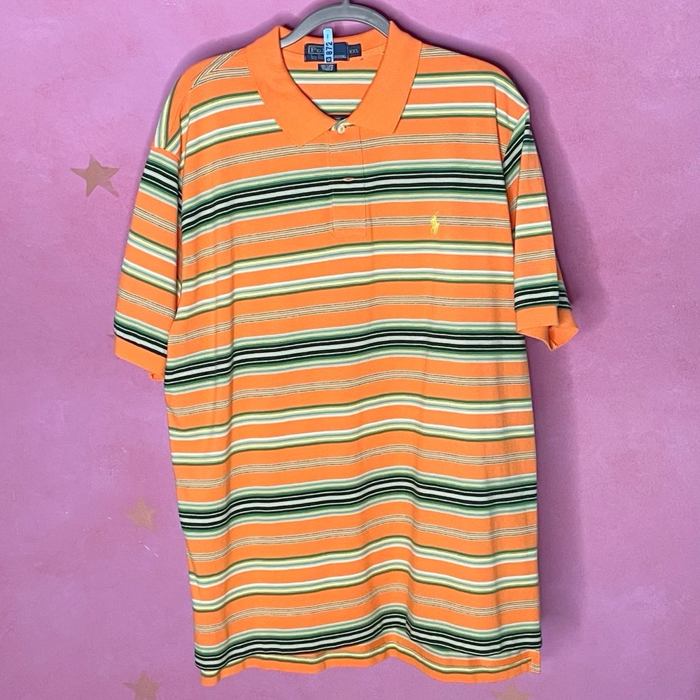 POLO Ralph Lauren Men's Orange Stripe Short Sleeve Polo Shirt Sz XXL 2XL